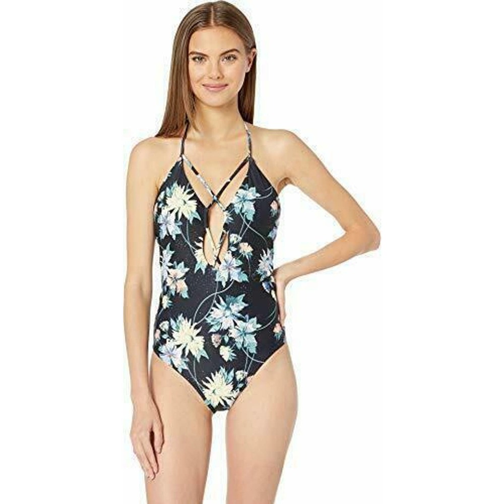 O'NEILL Juniors Dahlia One-Piece Swimsuit Black Floral Size XL Cheeky Strappy